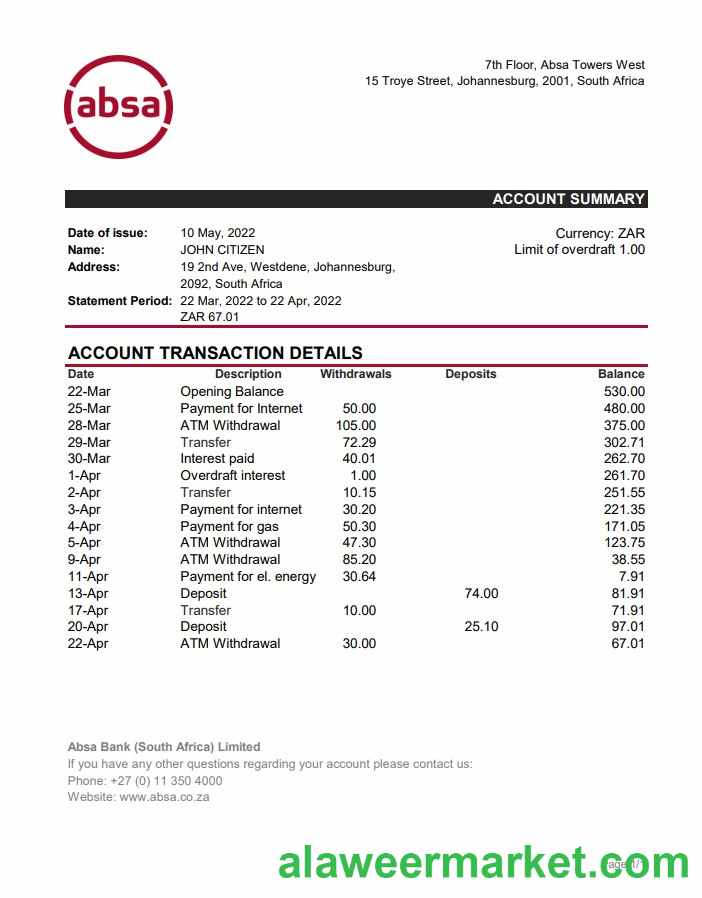 South Africa ABSA bank statement xls